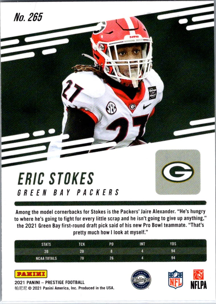 2021 Panini Prestige Eric Stokes #265 Xtra Points Sunburst RC