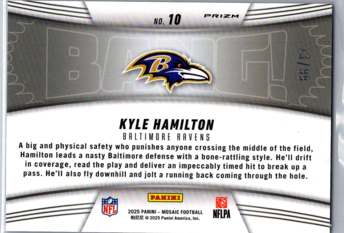 2025 Panini Mosaic Kyle Hamilton #10 No Huddle Blue /99