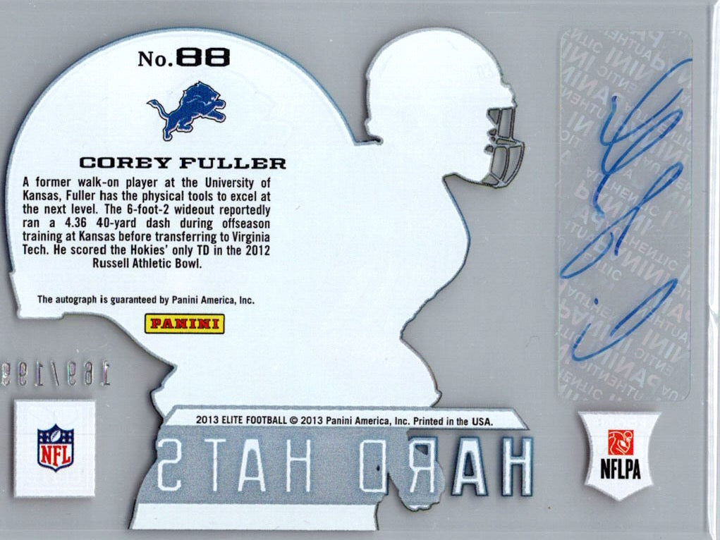 2013 Panini Elite Hard Hats Corey Fuller #88 /199 RC Auto