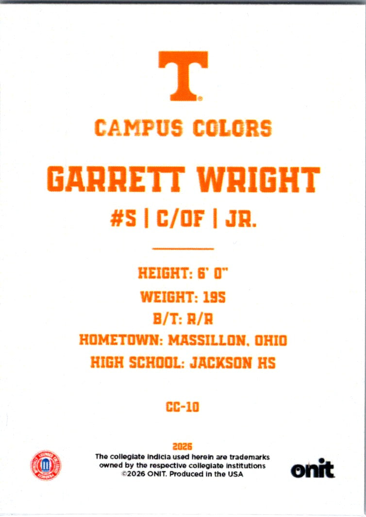 2026 Onit Campus Colors Garrett Wright #CC-10