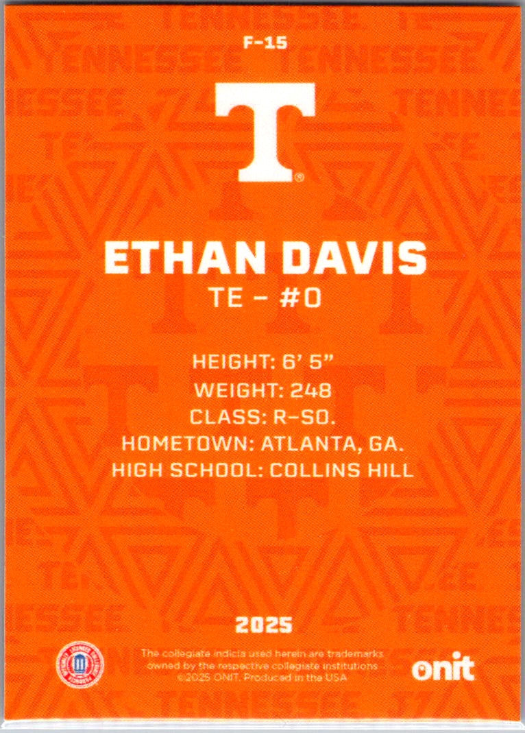 2025 ONIT Tennessee Volunteers Ethan Davis #F-15