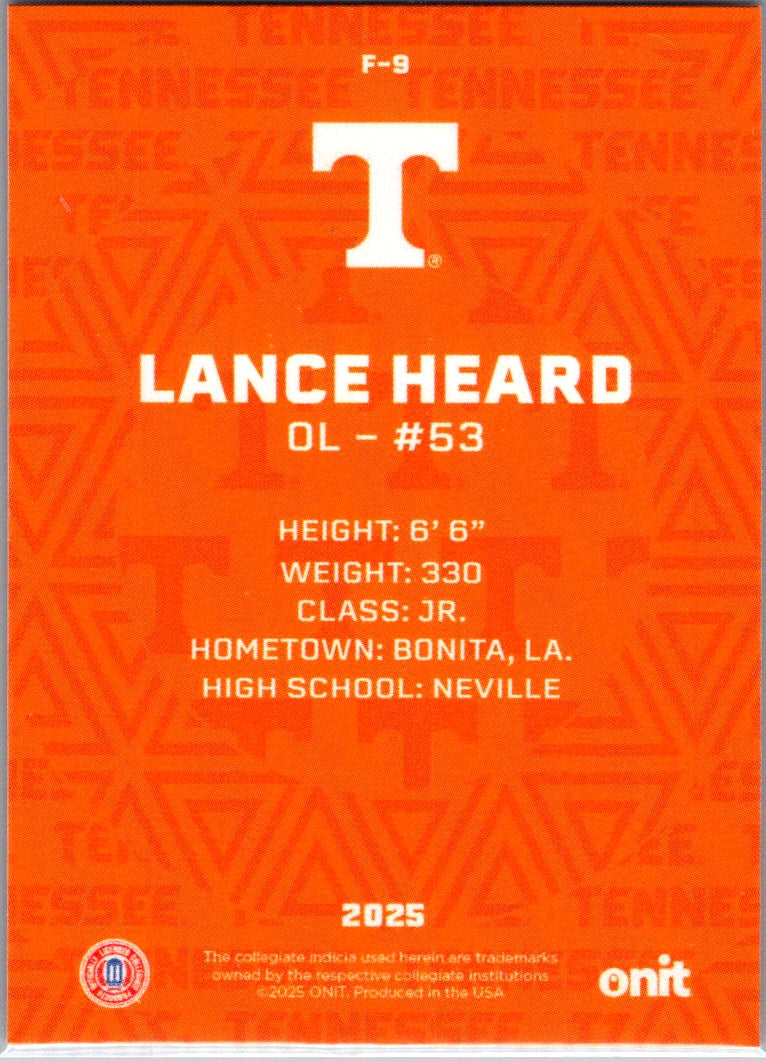 2025 ONIT Tennessee Volunteers Football Lance Heard #F-9