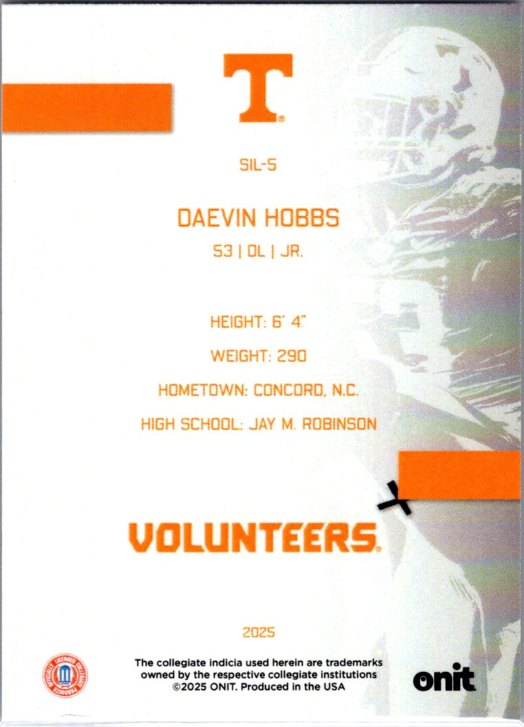 2025 ONIT Tennessee Volunteers Football Daevin Hobbs #SIL-5