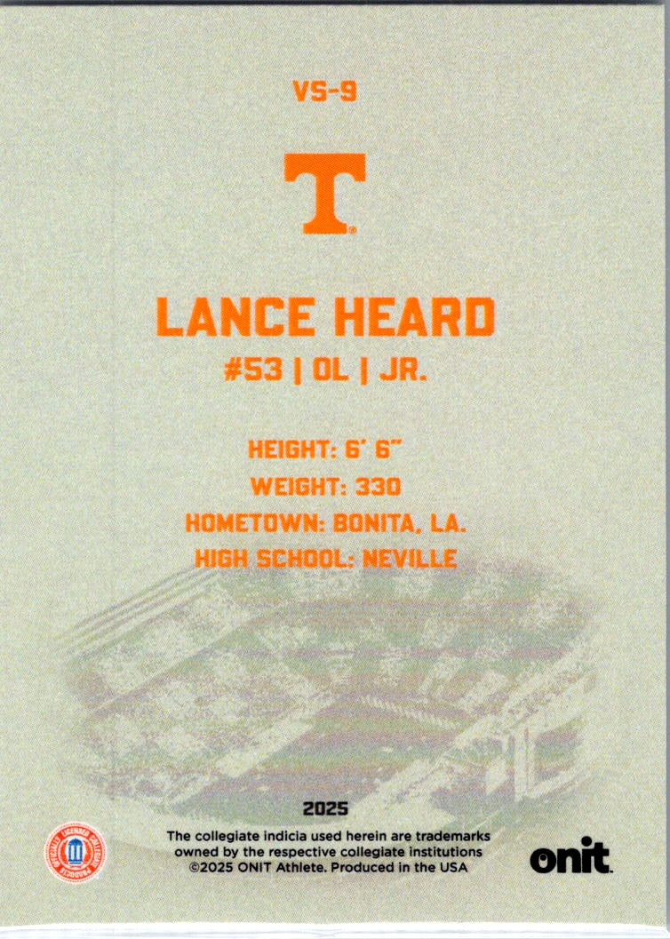 2025 ONIT Athlete Tennessee Volunteers Lance Heard #VS-9