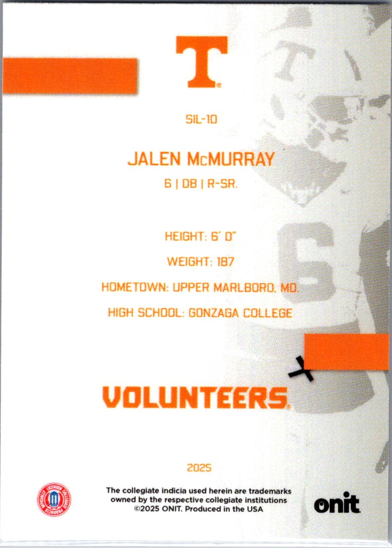 2025 ONIT Tennessee Volunteers Football Jalen McMurray #SIL-10