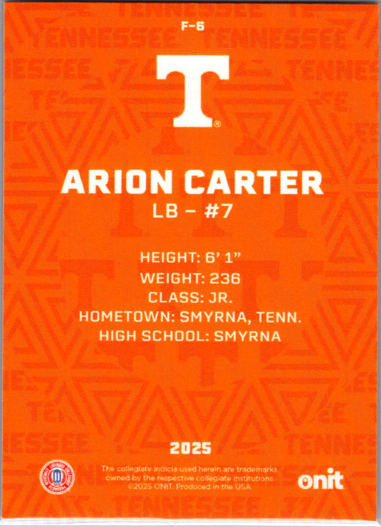 2025 ONIT Tennessee Volunteers Arion Carter #F-6