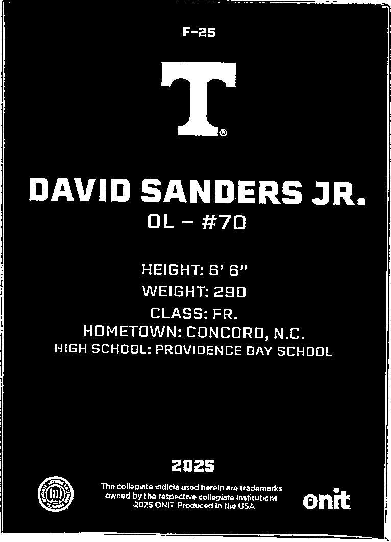 2025 ONIT Tennessee Volunteers David Sanders Jr. #F-25