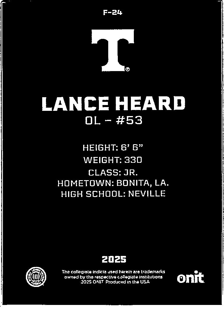 2025 ONIT Tennessee Volunteers Lance Heard #F-24