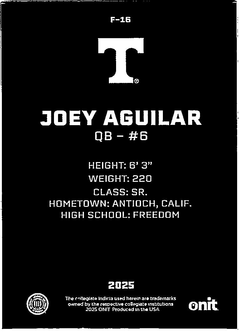 2025 ONIT Athlete Tennessee Volunteers Joey Aguilar #F-16