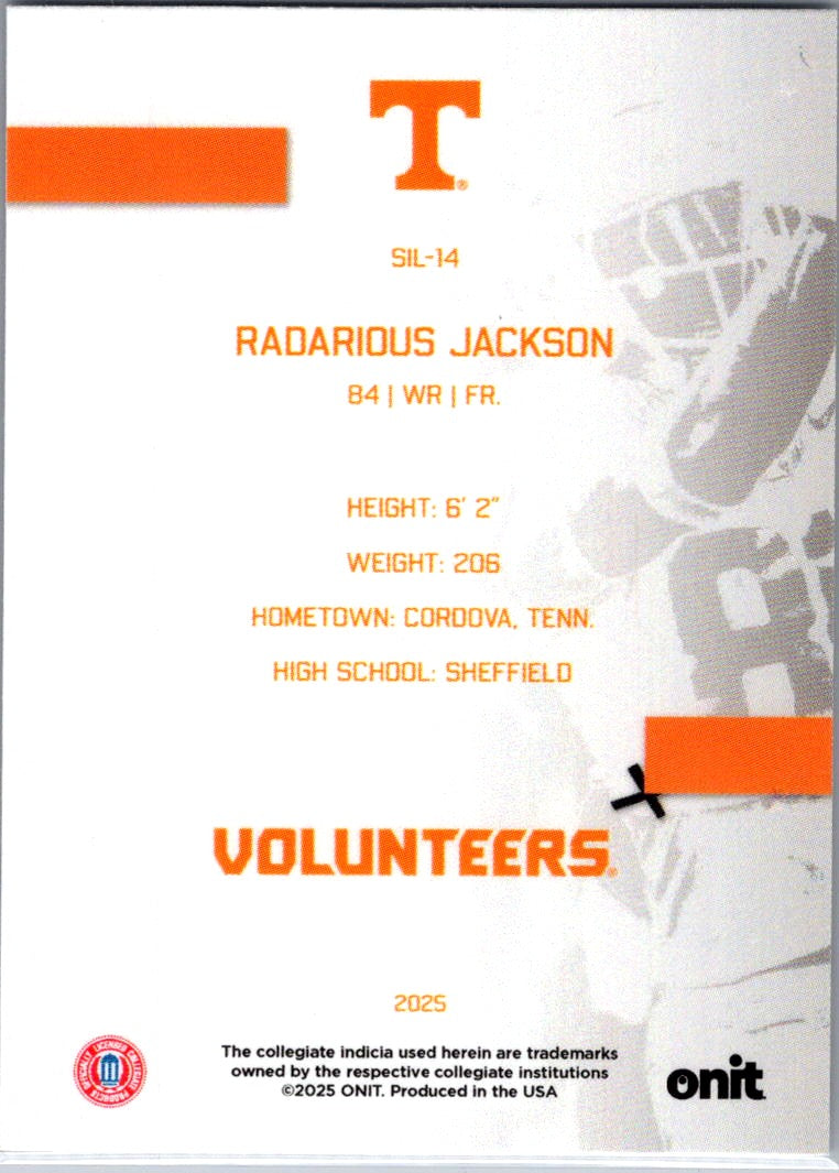 2025 ONIT Tennessee Volunteers Radarious Jackson #SIL-14