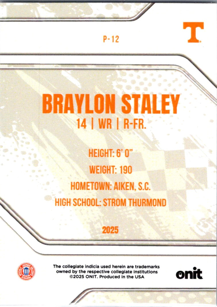 2025 ONIT Tennessee Football Braylon Staley #P-12