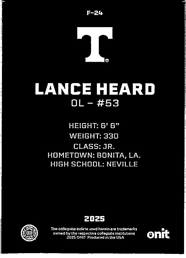 2025 ONIT Tennessee Volunteers Lance Heard #F-24