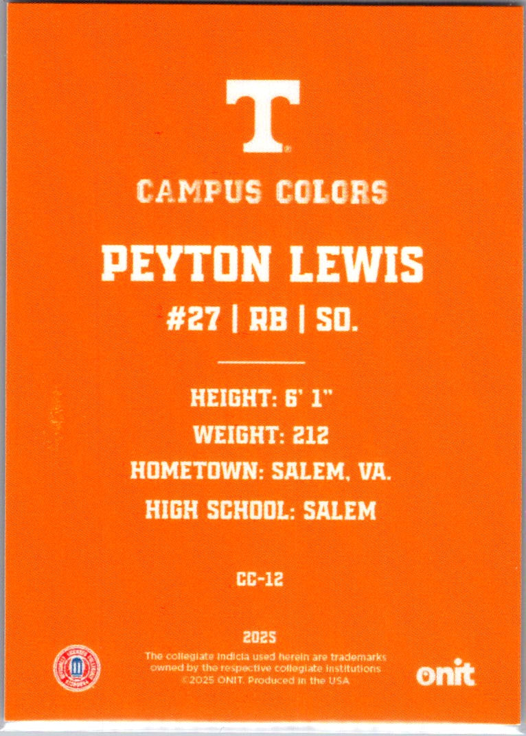 2025 ONIT Gameday Tennessee Volunteers Campus Colors Peyton Lewis #CC-12