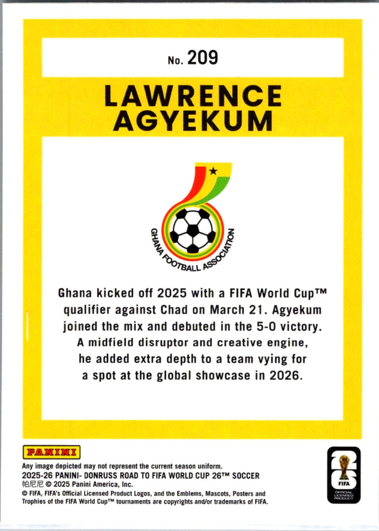 2025 Panini Donruss Road to FIFA World Cup 26 Lawrence Agyekum #209 Rookie