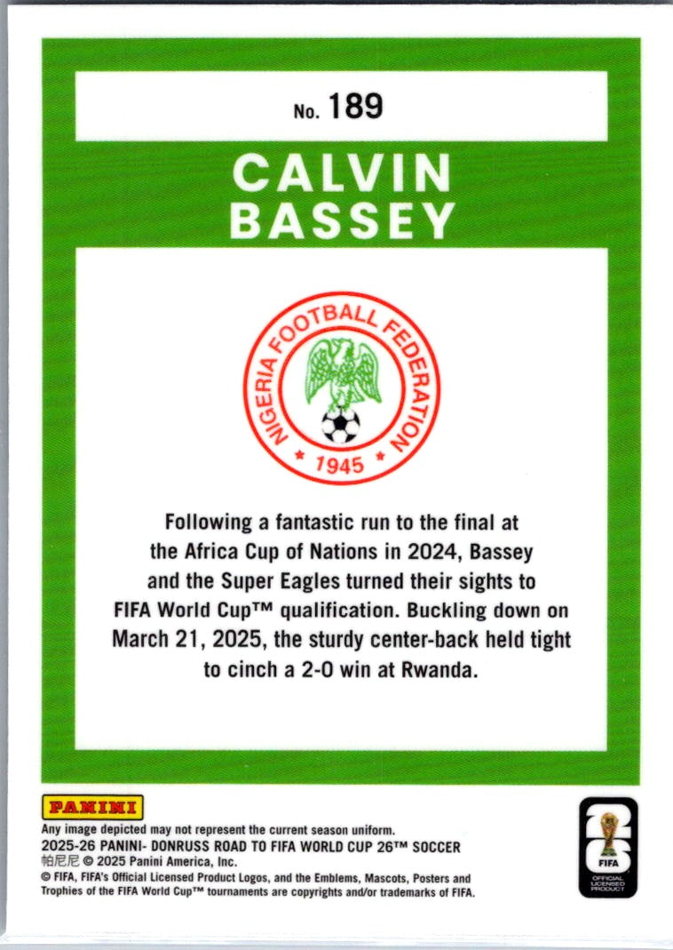 2025 Panini Donruss Optic Road to FIFA World Cup 26 Calvin Bassey #189