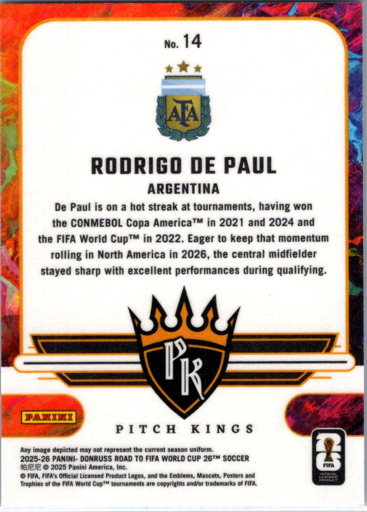 2025 Panini Donruss Road to FIFA World Cup 26 Rodrigo De Paul #14 Rookie Kings