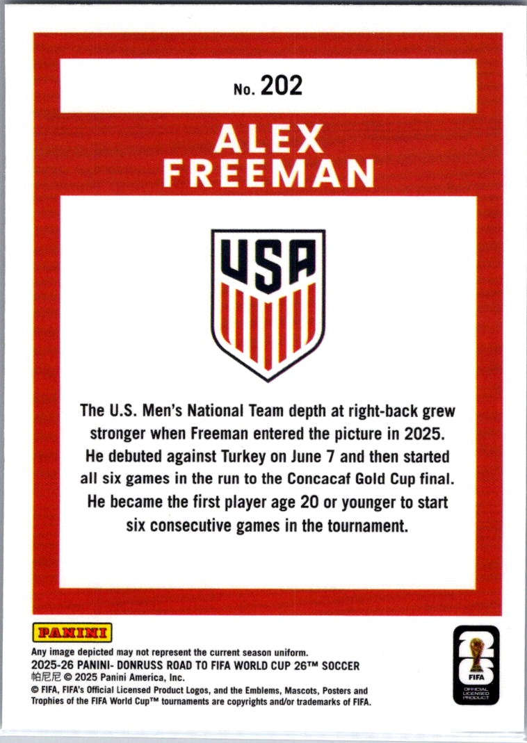 2025 Panini Donruss Road to FIFA World Cup 26 Alex Freeman #202 Diamond