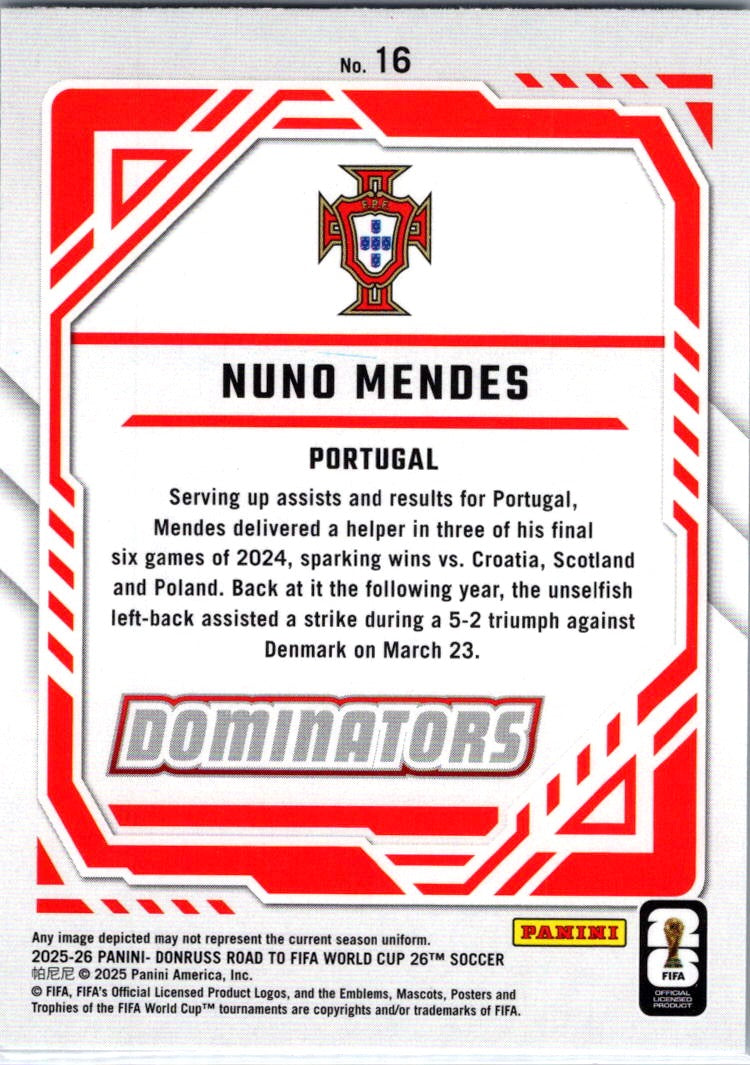 2025 Panini Donruss Road to FIFA World Cup 26 Nuno Mendes #16 Dominators