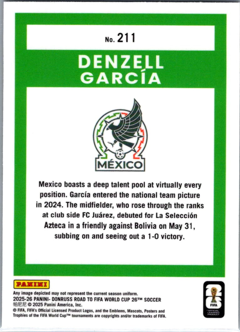 2025 Donruss Optic Road to FIFA World Cup Denzell García #211 Rookie
