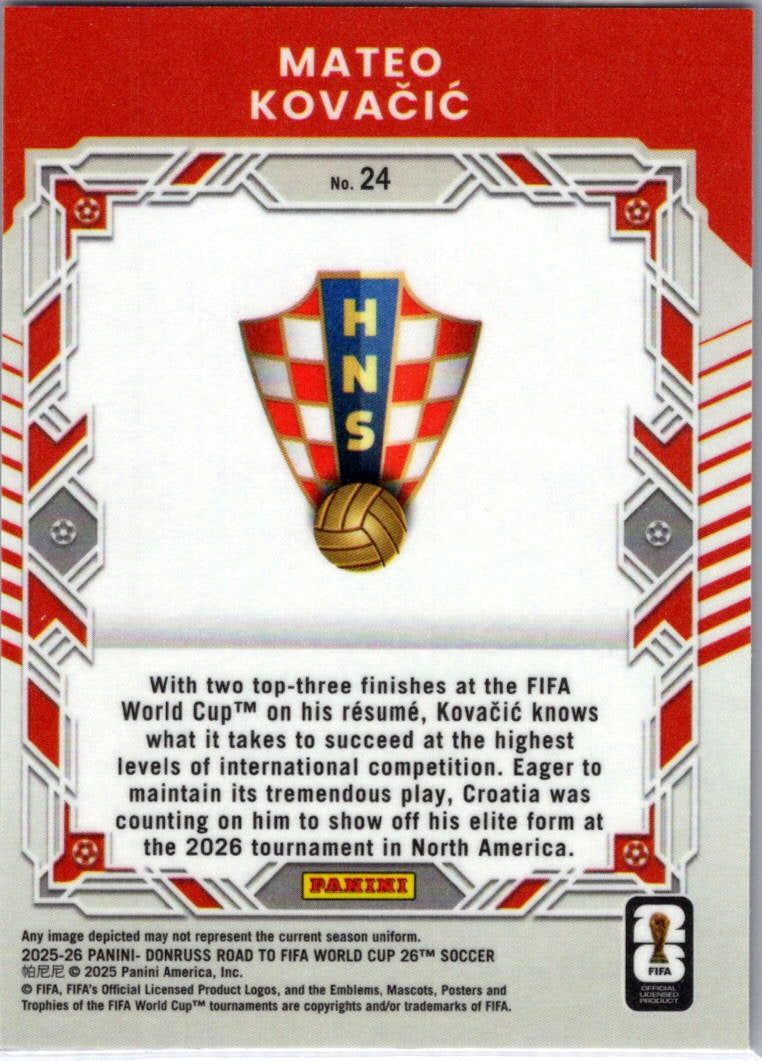 2025 Panini Donruss Road to FIFA World Cup 26 Mateo Kovačić #24 Red Elite Series
