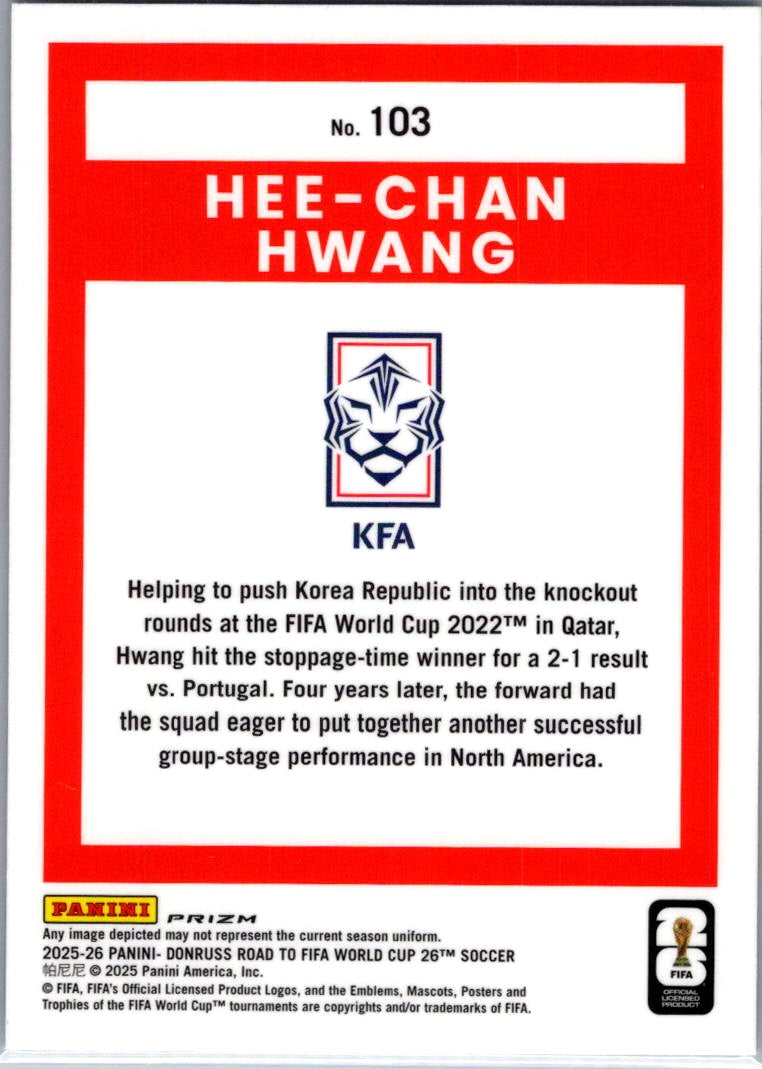2025 Panini Donruss Road to FIFA World Cup 26 Optic Hee-Chan Hwang #103 Laser