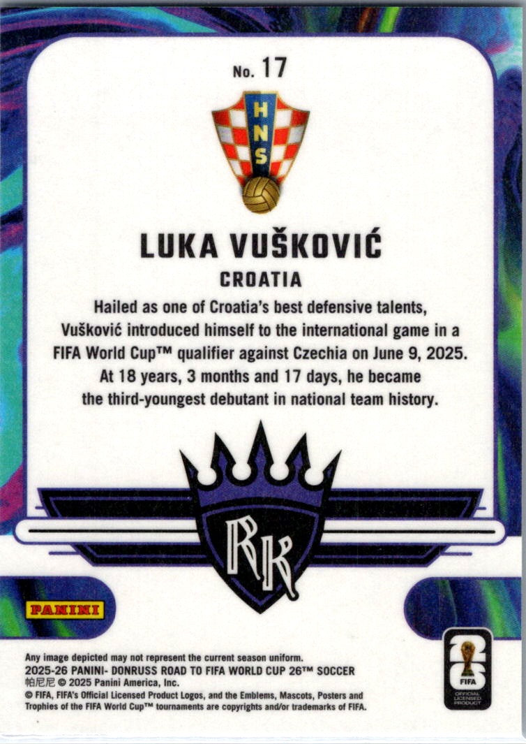 2025 Panini Donruss Road to FIFA World Cup 26 Luka Vušković #17 Rookie Kings
