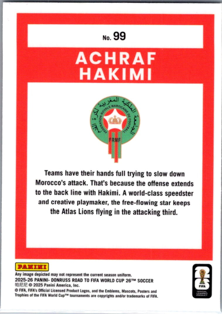 2025 Panini Donruss Optic Road to FIFA World Cup 26 Soccer Achraf Hakimi #99