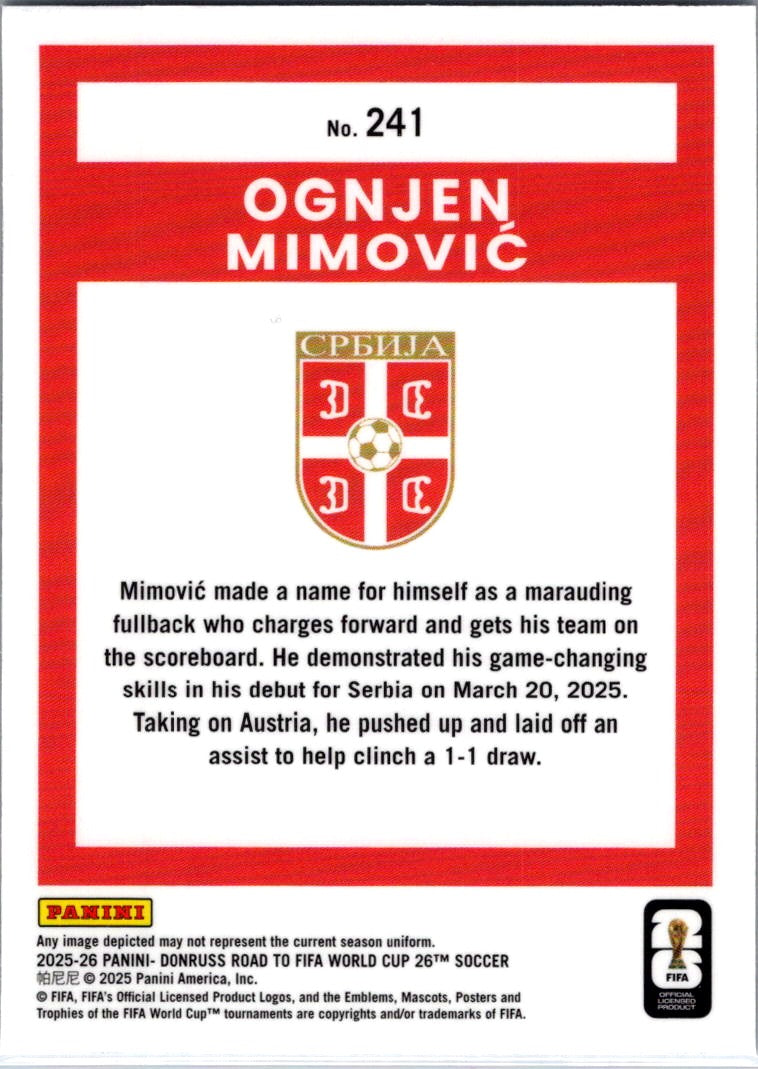 2025 Panini Donruss Optic Road to FIFA World Cup 26 Soccer Ognjen Mimović #241