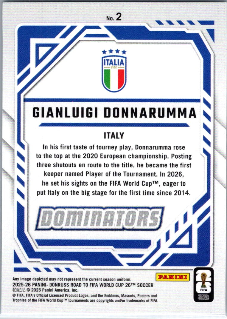 2025 Donruss Road to FIFA World Cup 26 Soccer Gianluigi Donnarumma #2 Dominators