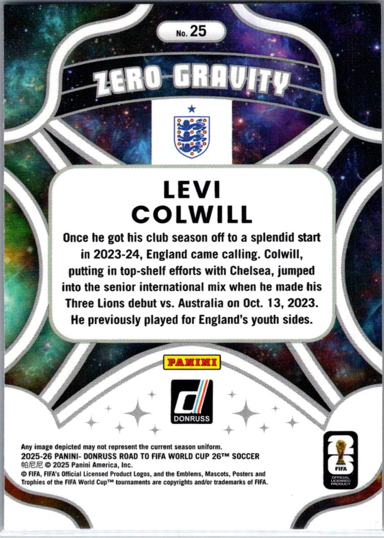 2025 Donruss Road to FIFA World Cup 26 Soccer Levi Colwill #25 Red Zero Gravity