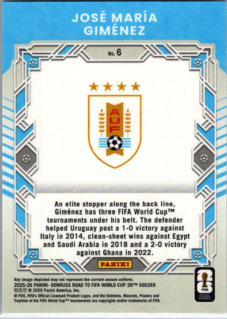 2025 Panini Donruss Road to FIFA World Cup 26 José María Giménez #6 Elite Series
