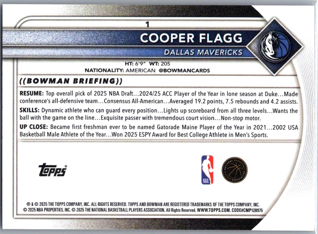 2025 Bowman Cooper Flagg #1 RC