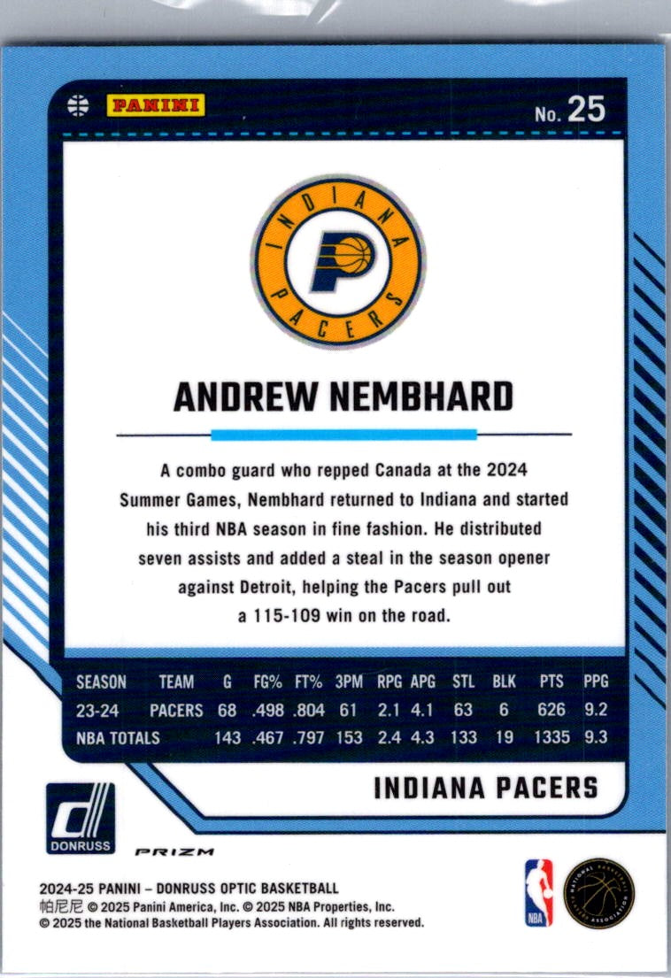 2025 Panini Donruss Optic Andrew Nembhard #25 Blue Velocity