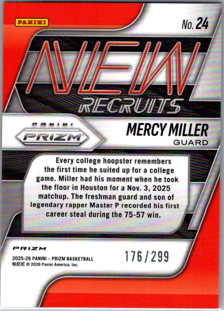 2026 Panini Prizm Mercy Miller #24 Red /299