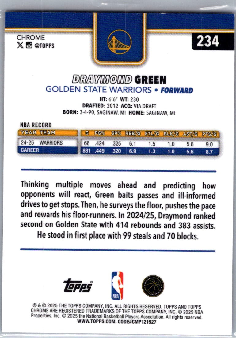 2025 Topps Chrome Draymond Green #234 Red White & Blue