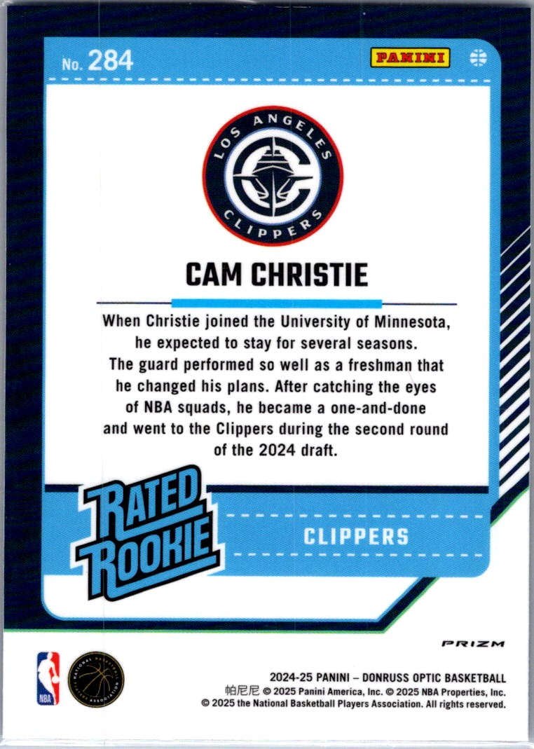 2025 Panini Donruss Optic Cam Christie #284 Blue Velocity Rookie