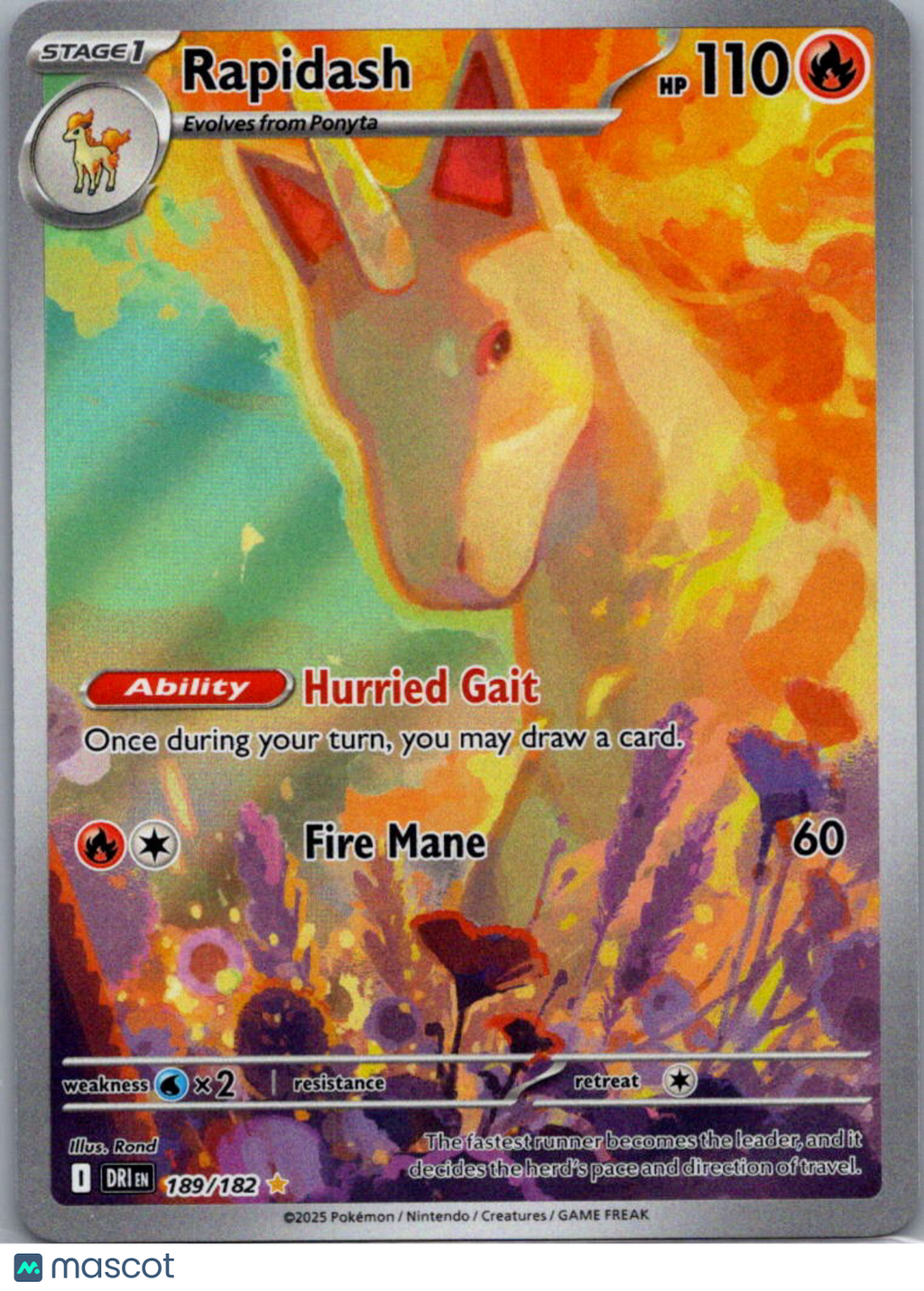 2025 Destined Rivals Rapidash Holo Secret Rare #189/182