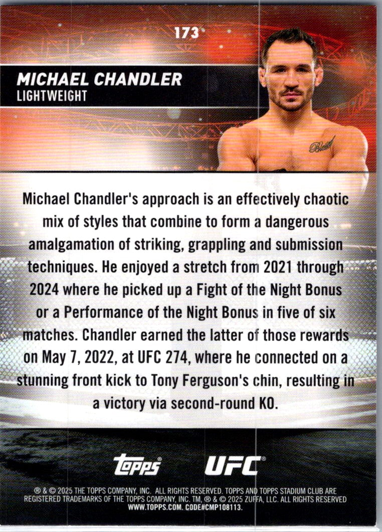 2025 Topps Stadium Club UFC Michael Chandler #173