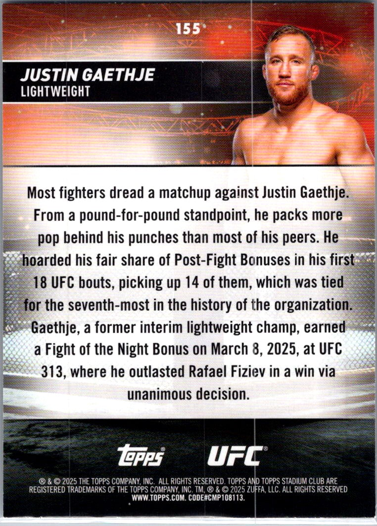 2025 Topps Stadium Club UFC Justin Gaethje #155