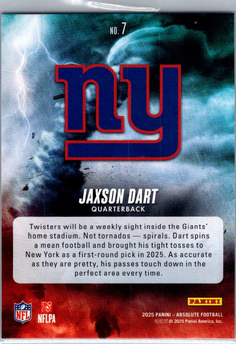 2025 Panini Absolute Football Jaxson Dart #7 By Storm RC