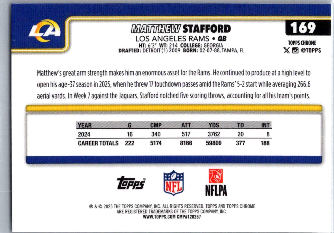 2025 Topps Chrome Matthew Stafford #169