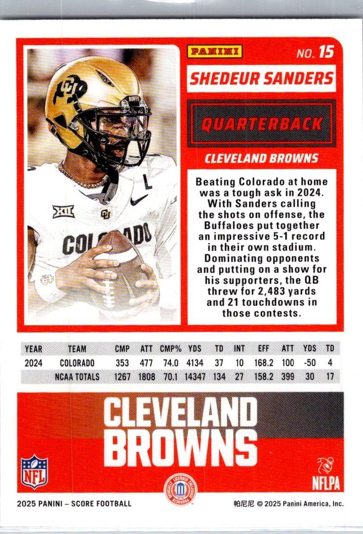 2025 Panini Score Football Shedeur Sanders #15 RC