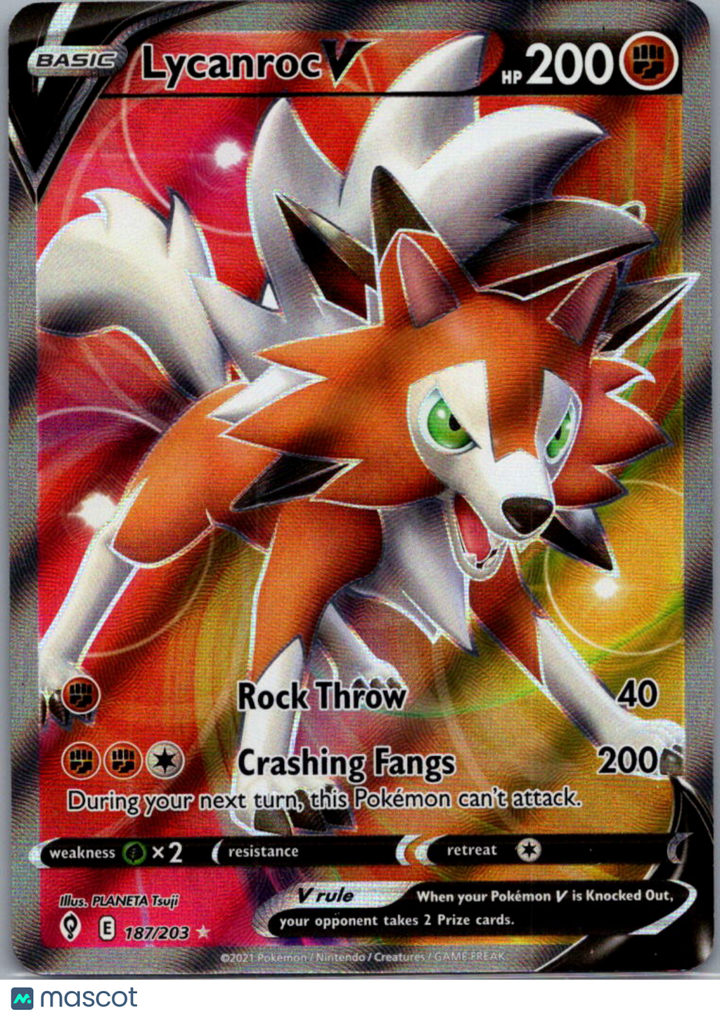 2021 Evolving Skies Lycanroc V Holo Ultra Rare FA #187/203