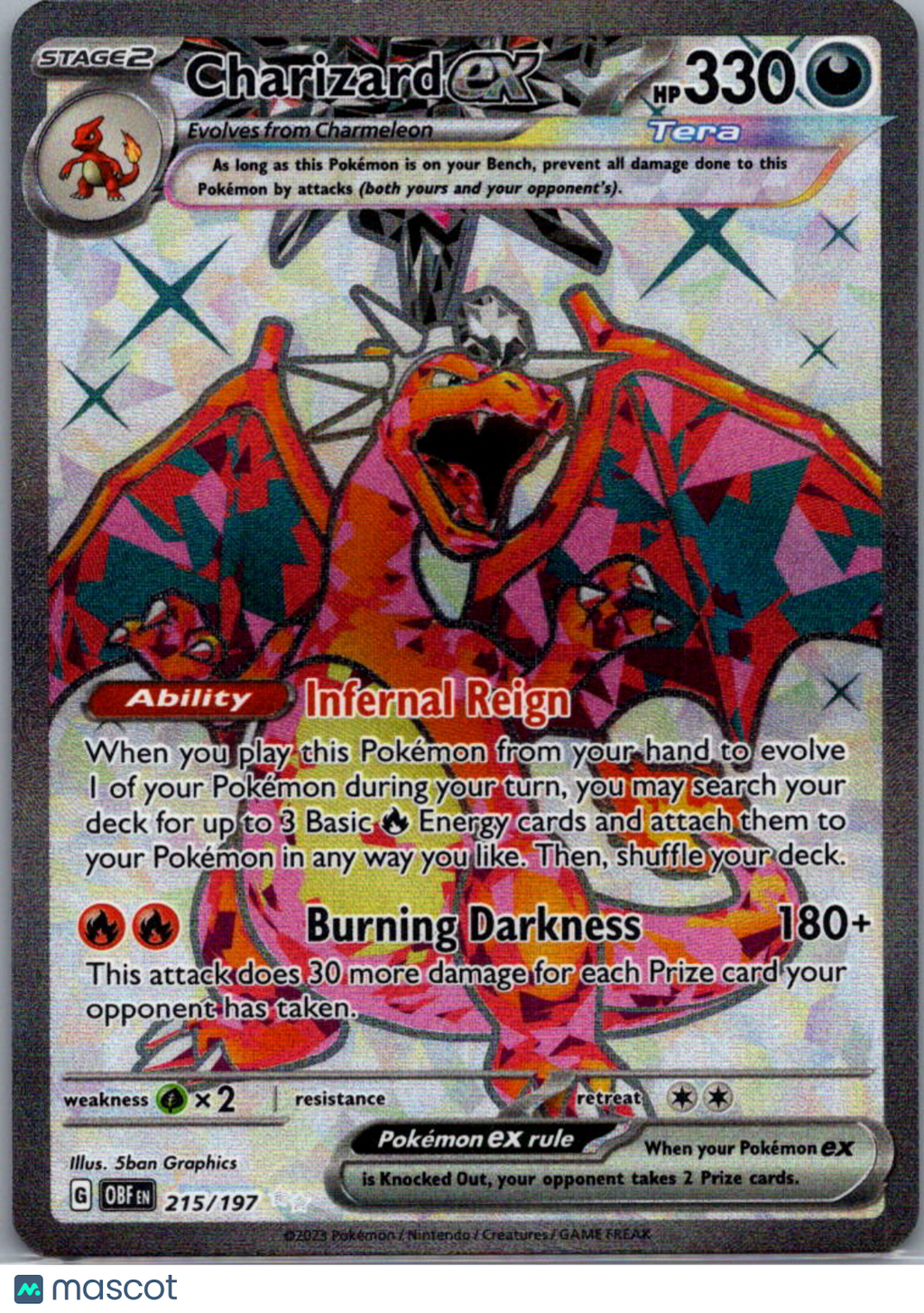 2023 Obsidian Flames Charizard EX Holo Secret Rare UR FA #215/197