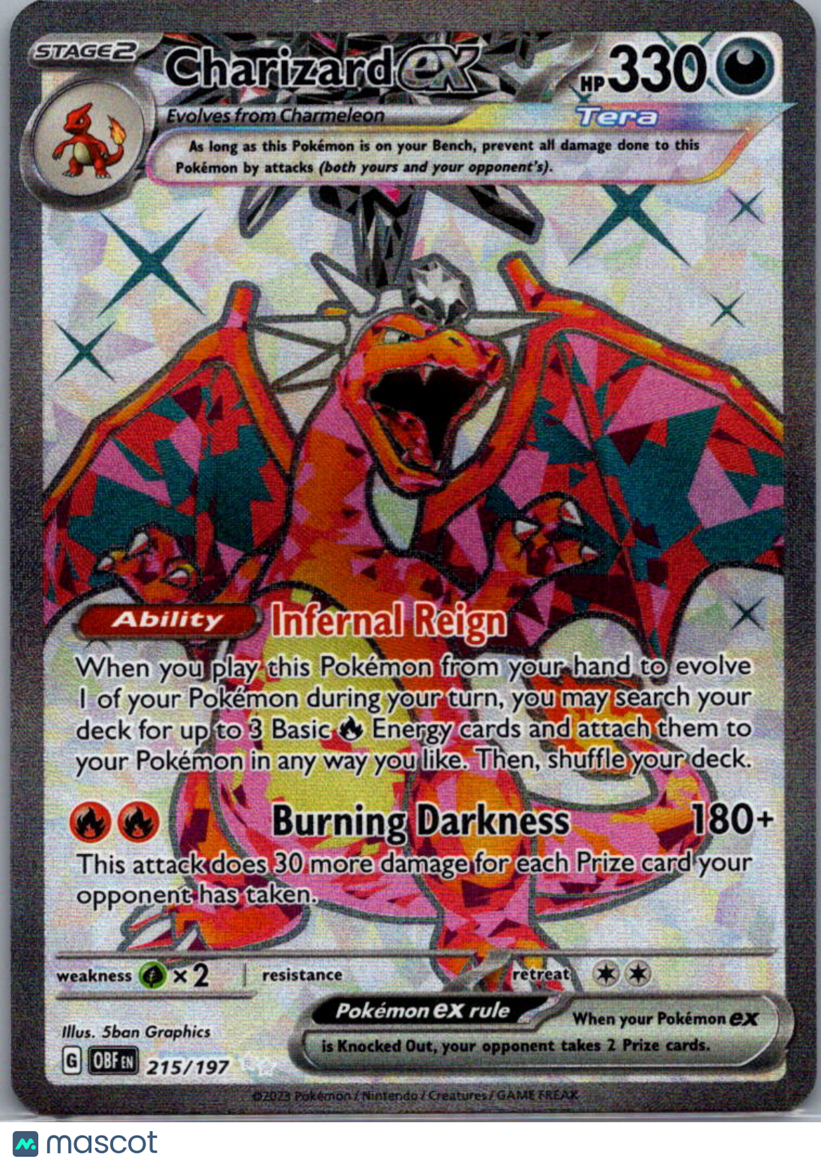 2023 Obsidian Flames Charizard EX Holo Secret Rare UR FA #215/197