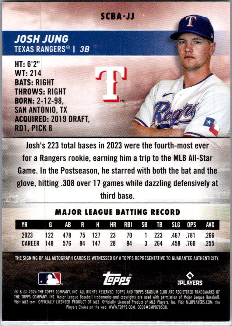2024 Topps Stadium Club Josh Jung #SCBA-JJ Auto