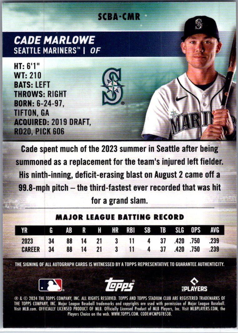 2024 Topps Stadium Club Cade Marlowe #SCBA-CMR RC Auto