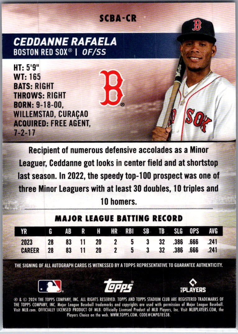 2024 Topps Stadium Club Ceddanne Rafaela #SCBA-CR RC Auto
