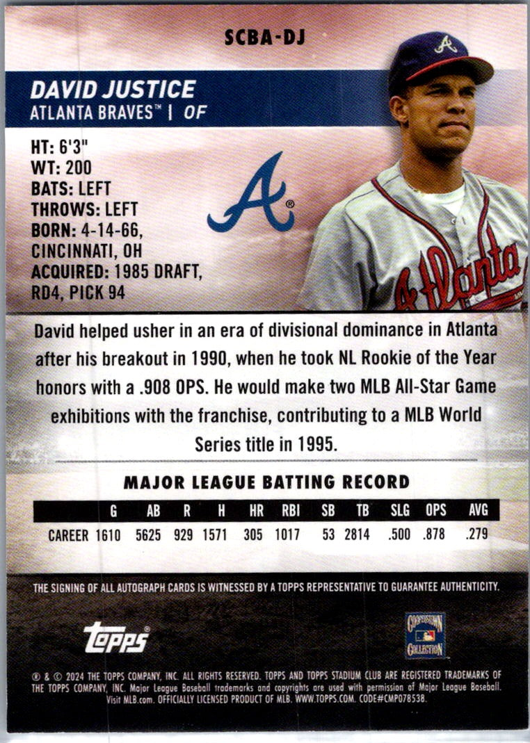 2024 Topps Stadium Club David Justice #SCBA-DJ Auto