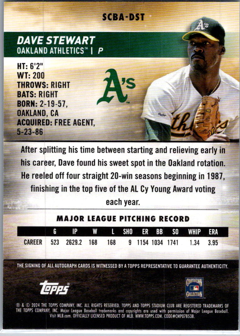 2024 Topps Stadium Club Dave Stewart #SCBA-DST Auto